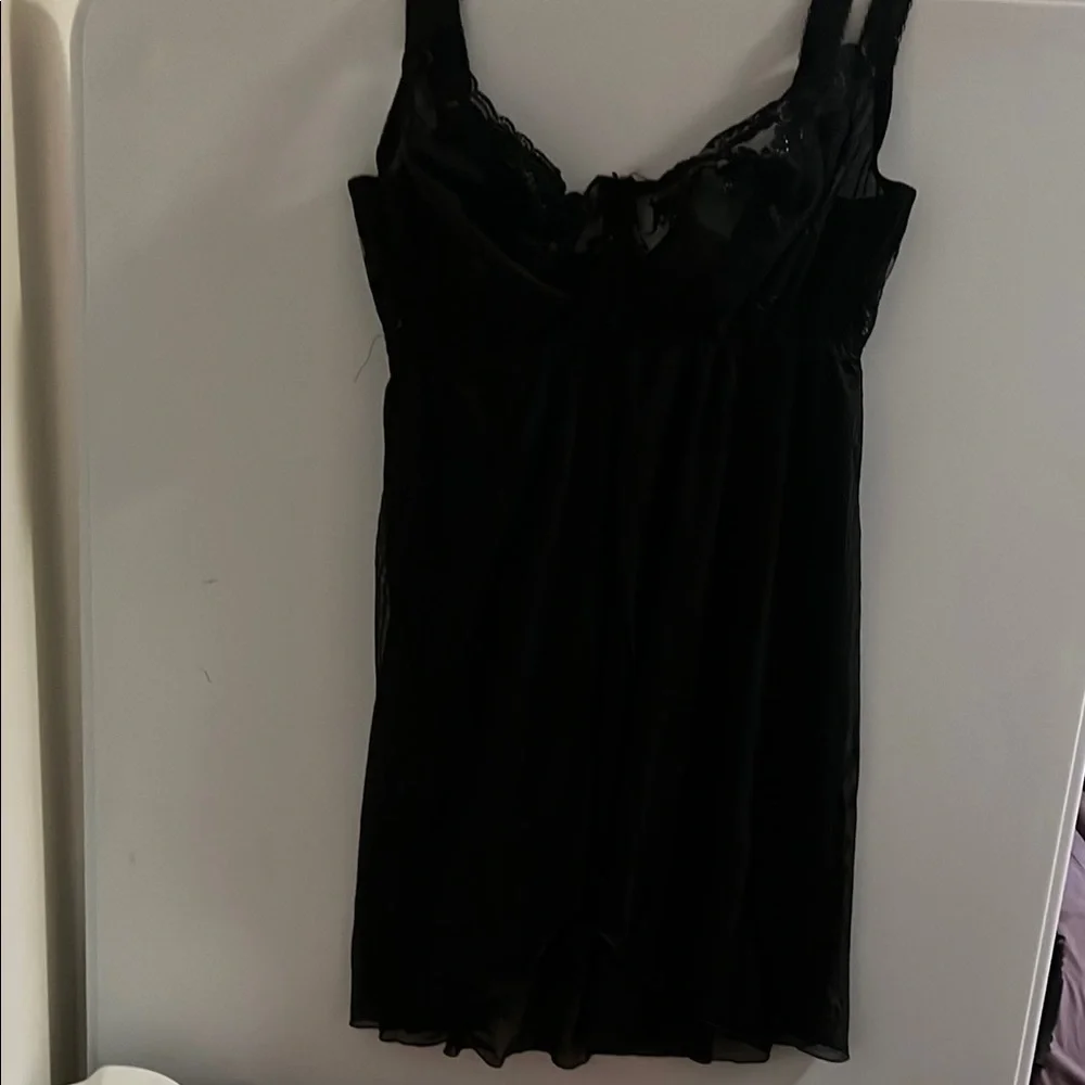 Black Satin Chemise with Structured Bodice - Picture 3 of 11
